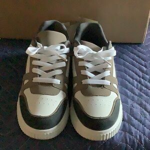 Brown and White Sneakers with White Laces